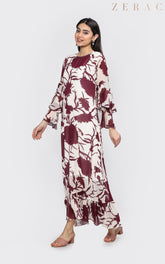 Wine Floral Full Dress